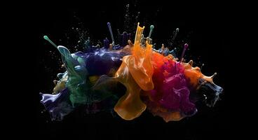 AI generated Color drops in water , abstract color mix , drop of Ink color mix paint falling on water Colorful ink in water photo