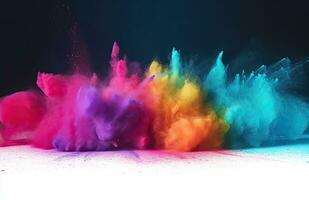 AI generated abstract multicolored powder splatted on white background photo