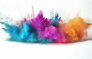 AI generated abstract multicolored powder splatted on white background photo