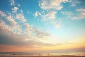 ai generado el hermosa puesta de sol ver con el azul cielo y nubes en verano foto