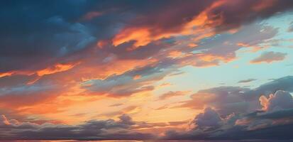 ai generado el hermosa puesta de sol ver con el azul cielo y nubes en verano foto