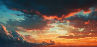 ai generado el hermosa puesta de sol ver con el azul cielo y nubes en verano foto