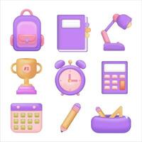 Education 3D vector icon set. Back to school collection of set purple element