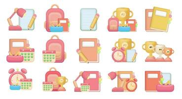 Education 3D vector icon set. Back to school collection of set element