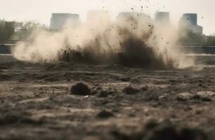 AI generated dirt fly after motocross roaring by photo