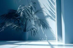 AI generated Showcase background with natural hard light and tropical plant shadows. 3d illustration for brand identity banner. Perfect for product presentation photo