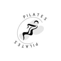 resumen pilates logo, yoga identidad cuerpo equilibrar vector monoline diseño modelo. bienestar estilo de vida