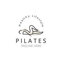 resumen pilates logo, yoga identidad cuerpo equilibrar vector monoline diseño modelo. bienestar estilo de vida