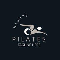 resumen pilates logo, yoga identidad cuerpo equilibrar vector monoline diseño modelo. bienestar estilo de vida