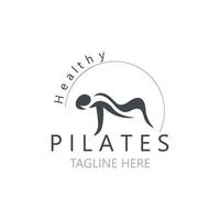 resumen pilates logo, yoga identidad cuerpo equilibrar vector monoline diseño modelo. bienestar estilo de vida