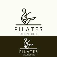 resumen pilates logo, yoga identidad cuerpo equilibrar vector monoline diseño modelo. bienestar estilo de vida