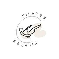 resumen pilates logo, yoga identidad cuerpo equilibrar vector monoline diseño modelo. bienestar estilo de vida