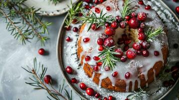 AI generated Top-View of a Classic Christmas Cake This festive cake photo