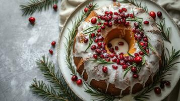 AI generated Top-View of a Classic Christmas Cake This festive cake photo