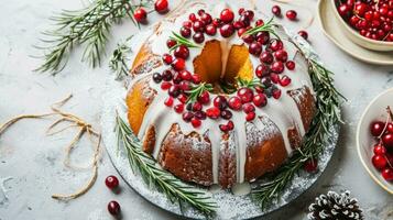 AI generated Top-View of a Classic Christmas Cake This festive cake photo