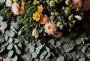 AI generated a table with flowers and an easter wreath photo