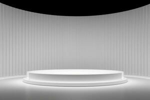 AI generated stage with a circular podium with a light bulb in place photo