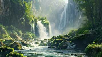 AI generated waterfall and stream landscape wallpapers photo