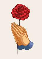 mano participación un Rosa en Clásico retro estilo vector