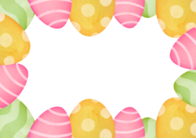 luminosa cartolina per Pasqua vacanza con fiori, uova, contento Pasqua iscrizione, copia spazio. clipart telaio, confine, acquerello illustrazione su trasparente sfondo con vuoto spazio per iscrizione png