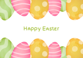 postcard for Easter holiday with eggs, happy Easter inscription, copy space. Clipart frame, border, watercolor illustration on transparent background with empty space for inscription png