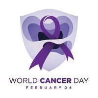 World Cancer Day with shield and ribbon design paper cut style vector