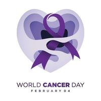 World Cancer Day with love and ribbon design paper cut style vector