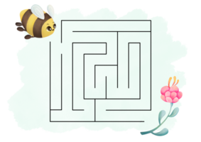 Help cute bee find way to flower. Maze, puzzle for kids. developing attention task. Printable Page worksheet, learning study page nursery childish activity. labyrinth logical Educational game png