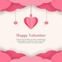 Cute Simple Romantic Valentine's Greetings With Heart Shaped Decor and Fluffy Clouds Scenery Vector Design