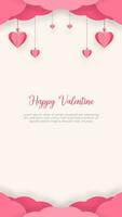 Romantic Cloudscape Background With Heart Shape Hangings Decoration Vertical Valentine Greeting Vector Design