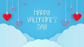 Heartstrings And Fluffy Clouds In The Blue Cloudscape Background Valentine's Day Greeting Vector Design