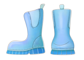 Couper dehors, agrafe art aquarelle bleu mignonne caoutchouc bottes ensemble sur transparent Contexte. nettoyer protéger de humidité, pluie, flaques d'eau pour jardinage, cultiver. printemps, l'automne temps png