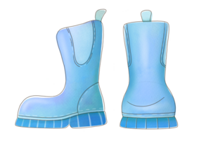 cut out, clip art watercolor blue cute rubber boots set on transparent background. clean protecting from moisture, rain, puddles for Gardening, farm. spring, autumn time png