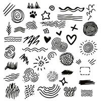 Hand drawn black elements scribble set vector