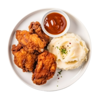 AI generated Plate of Fried Chicken with Mashed Potatoes on transparent background PNG image