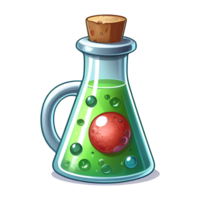 AI generated chemical flask with liquid in cartoon style on transparent background png