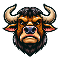 AI generated bull Head. cartoon style. on transparent background png