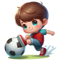 AI generated a boy kicks a ball. cartoon style. on transparent background png