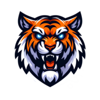 ai generado mascota Tigre cabeza. dibujos animados estilo. en transparente antecedentes png