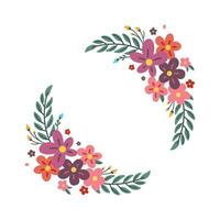 Set of beautiful red pink and violet flowers arrangement with green leaves isolated vector on white background. Colorful floral element for wedding, greeting card design or graphic decoration.