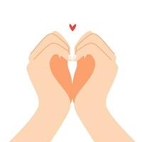 Beautiful hands making a heart shape to express feeling of love cartoon flat vector illustration isolated on white background. Sending romantic feeling with mini heart. Happy Valentine's Day.