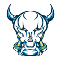 a cartoon head with horns and a blue and yellow color scheme png