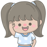 linda pequeño pastel largo pelo niña mano gesto firmar bueno png