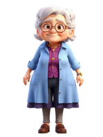 AI generated Grandmother cartoon 3d illustration character transparent background. png