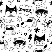 Seamless pattern with superhero masks, speech bubbles, stars  on white background. vector