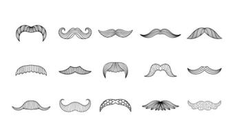 Collection with hand-drawn male mustache isolated on white background. vector