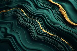 AI generated Abstract Emerald Waves with Golden Accents Art Background photo