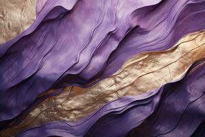 AI generated Abstract Purple and Gold Fabric Waves Texture photo