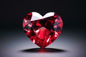 AI generated Sparkling Ruby Heart Gemstone on Dark Background photo