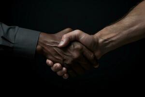 AI generated Handshake Uniting Diverse Individuals Against Dark Background photo